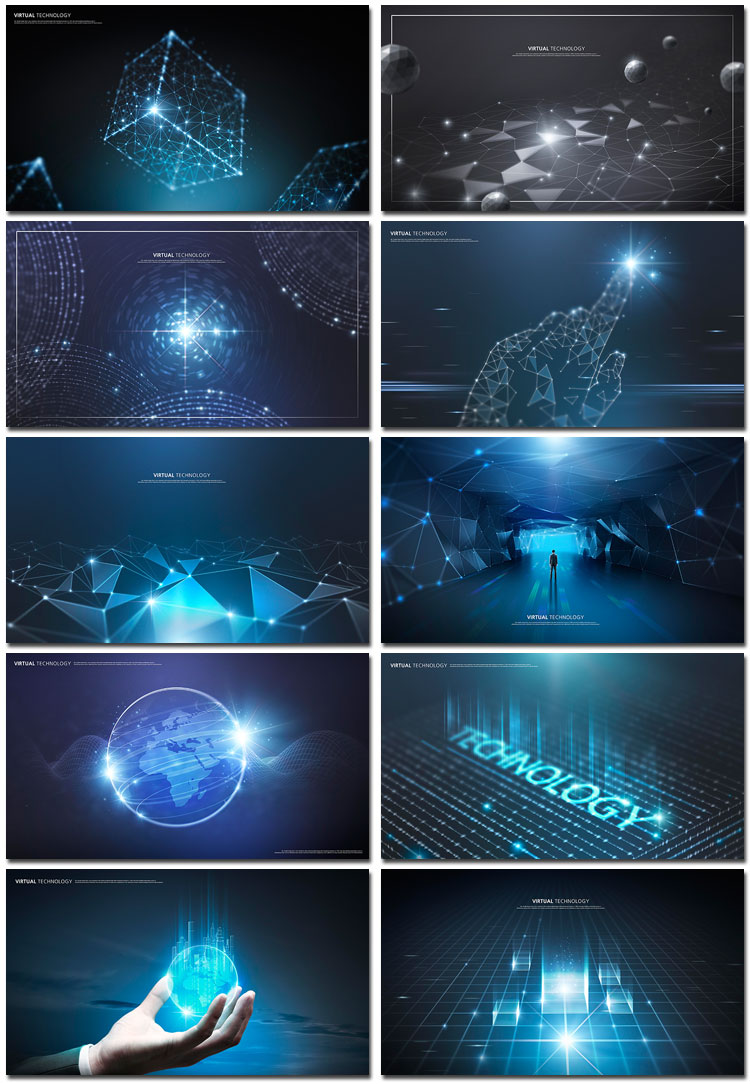 藍(lán)色科技信息技術(shù)互聯(lián)網(wǎng)格三維立體空間背景海報PSD模板設(shè)計素材